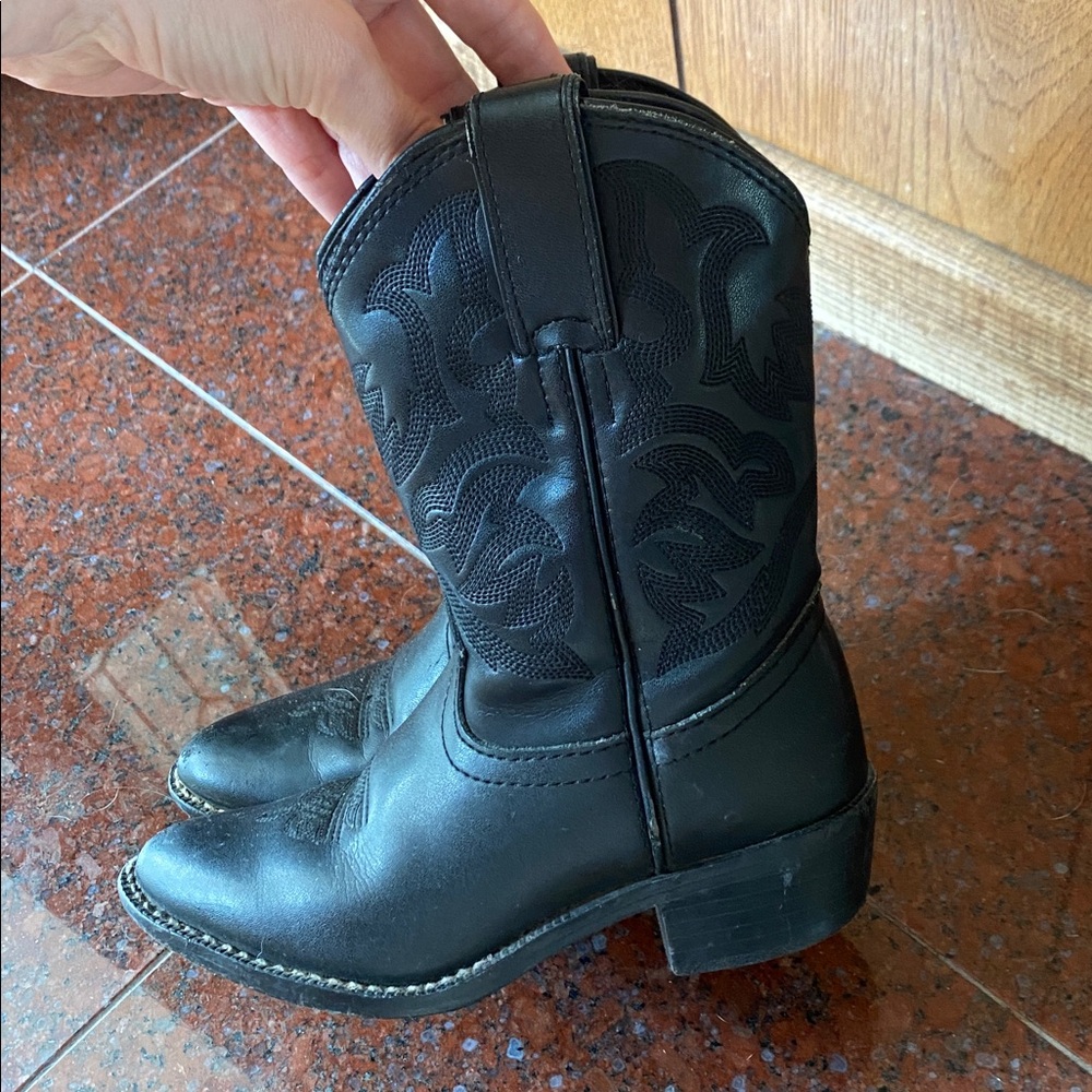 Kids Black Leather Western Cowboy Boots